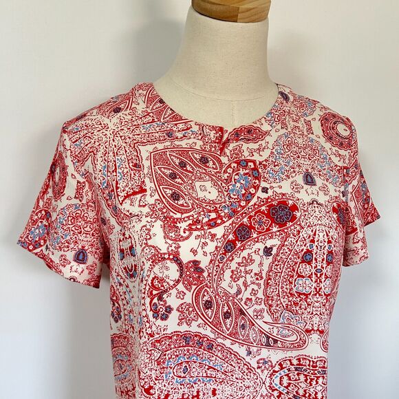 Adrienne Vittadini Red Paisley Crew Neck Short Sleeve Western Pattern Dress US 6 - Picture 5 of 7